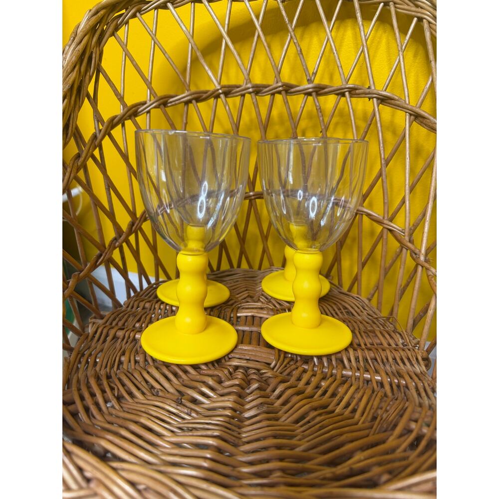Vintage Bodum Wine Glasses – Set of 4 – yellow Stem Goblets Made in Portugal